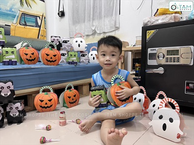 Hộp giấy đựng kẹo Halloween chữ nhật đứng 3 kiểu DIY tự lắp ráp [Cứng cáp - Ráp dễ] DUNGKEO-02